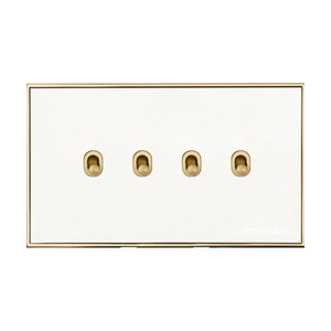 Executive Range Matt White with Polished Brass Switches & Sockets, EX10 - 4 Gang Stockholm Toggle by Heritage Brass By M-Marcus