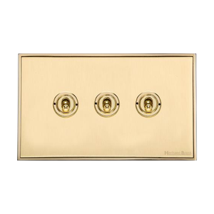 Executive Range Satin Brass with Polished Brass Switches & Sockets, EX14 - 3 Gang Toggle Switch by Heritage Brass By M-Marcus