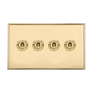 Executive Range Satin Brass with Polished Brass Switches & Sockets, EX14 - 4 Gang Toggle Switch by Heritage Brass By M-Marcus