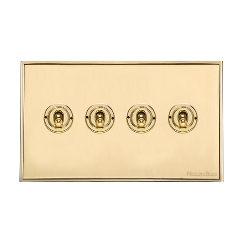 Executive Range Satin Brass with Polished Brass Switches & Sockets, EX14 - 4 Gang Toggle Switch by Heritage Brass By M-Marcus