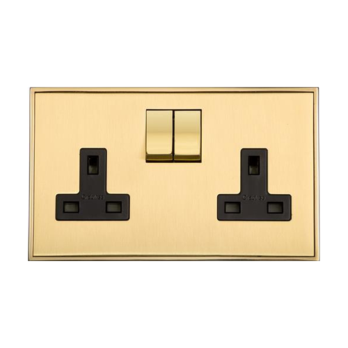 Executive Range Satin Brass with Polished Brass Switches & Sockets, EX14 - Double Socket (13 Amp) by Heritage Brass By M-Marcus