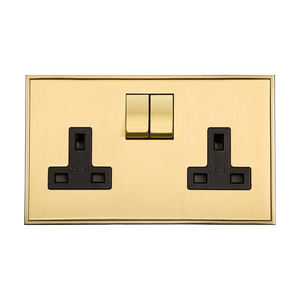 Executive Range Satin Brass with Polished Brass Switches & Sockets, EX14 - Double Socket (13 Amp) by Heritage Brass By M-Marcus