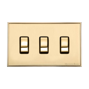 Executive Range Satin Brass with Polished Brass Switches & Sockets, EX14 - 3 Gang Rocker Switch Twin Plate by Heritage Brass By M-Marcus