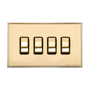 Executive Range Satin Brass with Polished Brass Switches & Sockets, EX14 - 4 Gang Rocker Switch by Heritage Brass By M-Marcus