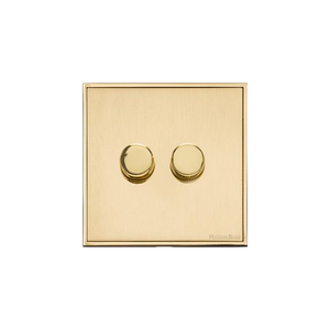 Executive Range Satin Brass with Polished Brass Switches & Sockets, EX14 - 2 Gang TED Dimmer (Compatible with LED Lamps) by Heritage Brass By M-Marcus