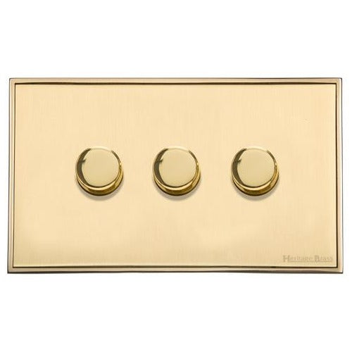 Executive Range Satin Brass with Polished Brass Switches & Sockets, EX14 - 3G Multi Location Secondary Dimmer by Heritage Brass By M-Marcus
