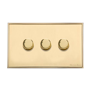 Executive Range Satin Brass with Polished Brass Switches & Sockets, EX14 - 3 Gang Dimmer 400 watts (Compatible with halogen/ incandescent bulbs) by Heritage Brass By M-Marcus