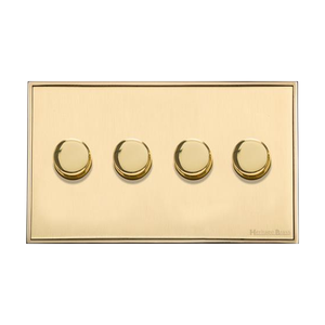 Executive Range Satin Brass with Polished Brass Switches & Sockets, EX14 - 4 Gang Dimmer 400 watts(Compatible with halogen/ incandescent bulbs) by Heritage Brass By M-Marcus