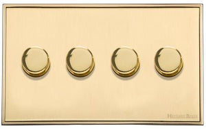 Executive Range Satin Brass with Polished Brass Switches & Sockets, EX14 - 4 Gang TED Dimmer (Compatible with LED Lamps) by Heritage Brass By M-Marcus