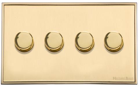 Executive Range Satin Brass with Polished Brass Switches & Sockets, EX14 - 4 Gang TED Dimmer (Compatible with LED Lamps) by Heritage Brass By M-Marcus