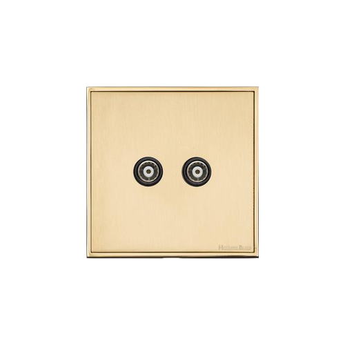 Executive Range Satin Brass with Polished Brass Switches & Sockets, EX14 - 2 Gang TV Coaxial Socket by Heritage Brass By M-Marcus