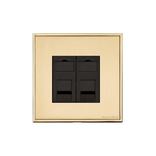 Executive Range Satin Brass with Polished Brass Switches & Sockets, EX14 - 2 Gang CAT6 by Heritage Brass By M-Marcus