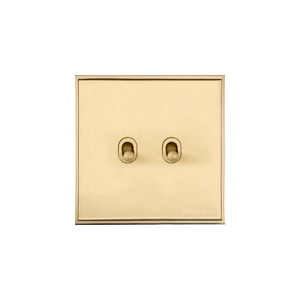Executive Range Satin Brass with Polished Brass Switches & Sockets, EX14 - 2 Gang Stockholm Toggle by Heritage Brass By M-Marcus
