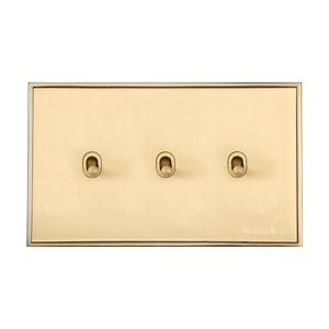 Executive Range Satin Brass with Polished Brass Switches & Sockets, EX14 - 3 Gang Stockholm Toggle by Heritage Brass By M-Marcus