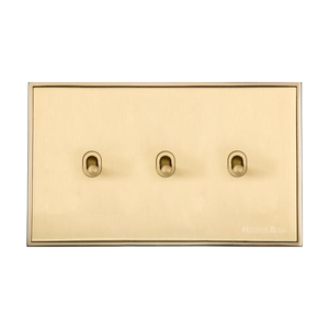 Executive Range Satin Brass with Polished Brass Switches & Sockets, EX14 - 3 Gang Stockholm Toggle by Heritage Brass By M-Marcus