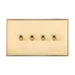 Executive Range Satin Brass with Polished Brass Switches & Sockets, EX14 - 4 Gang Stockholm Toggle by Heritage Brass By M-Marcus