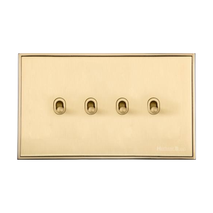 Executive Range Satin Brass with Polished Brass Switches & Sockets, EX14 - 4 Gang Stockholm Toggle by Heritage Brass By M-Marcus