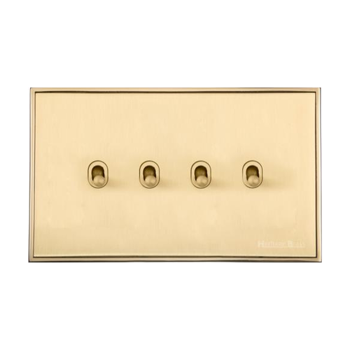 Executive Range Satin Brass with Polished Brass Switches & Sockets, EX14 - 4 Gang Stockholm Toggle by Heritage Brass By M-Marcus