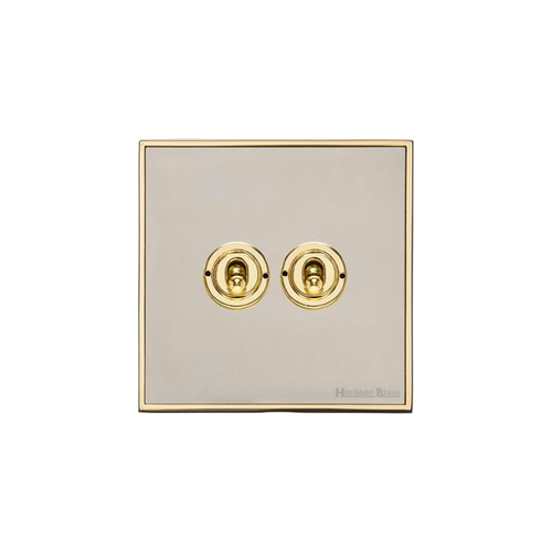 Executive Range Satin Nickel with Polished Brass Switches & Sockets, EX15 - 2 Gang Toggle Switch by Heritage Brass By M-Marcus