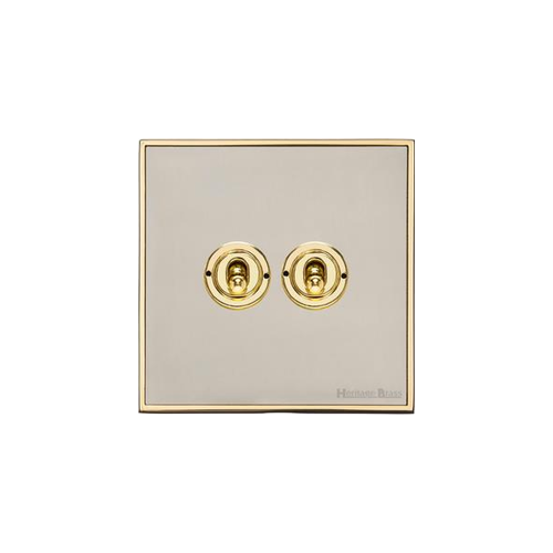 Executive Range Satin Nickel with Polished Brass Switches & Sockets, EX15 - 2 Gang Toggle Switch by Heritage Brass By M-Marcus