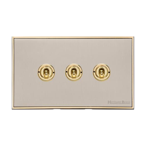 Executive Range Satin Nickel with Polished Brass Switches & Sockets, EX15 - 3 Gang Toggle Switch by Heritage Brass By M-Marcus