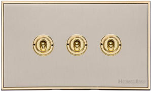 Executive Range Satin Nickel with Polished Brass Switches & Sockets, EX15 - 3 Gang Toggle Switch by Heritage Brass By M-Marcus