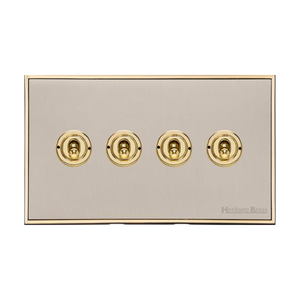 Executive Range Satin Nickel with Polished Brass Switches & Sockets, EX15 - 4 Gang Toggle Switch by Heritage Brass By M-Marcus