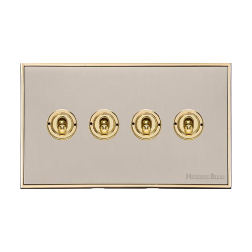 Executive Range Satin Nickel with Polished Brass Switches & Sockets, EX15 - 4 Gang Toggle Switch by Heritage Brass By M-Marcus