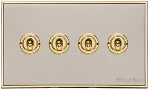 Executive Range Satin Nickel with Polished Brass Switches & Sockets, EX15 - 4 Gang Toggle Switch by Heritage Brass By M-Marcus