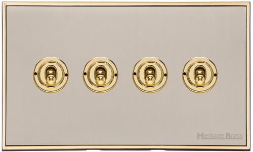 Executive Range Satin Nickel with Polished Brass Switches & Sockets, EX15 - 4 Gang Toggle Switch by Heritage Brass By M-Marcus