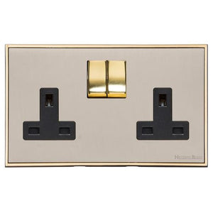Executive Range Satin Nickel with Polished Brass Switches & Sockets, EX15 - Double Socket (13 Amp) by Heritage Brass By M-Marcus