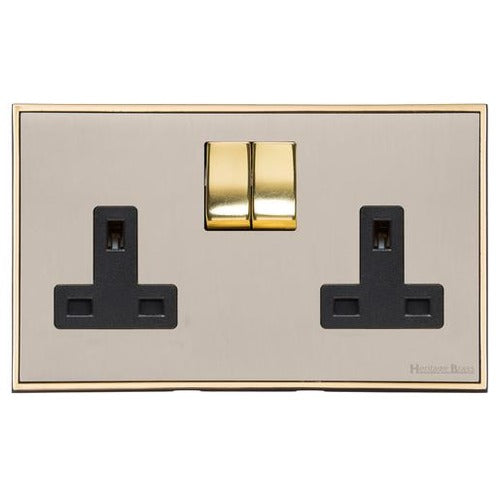 Executive Range Satin Nickel with Polished Brass Switches & Sockets, EX15 - Double Socket (13 Amp) by Heritage Brass By M-Marcus