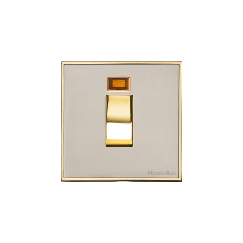 Executive Range Satin Nickel with Polished Brass Switches & Sockets, EX15 - 45A DP Cooker Switch with Neon (single plate) by Heritage Brass By M-Marcus