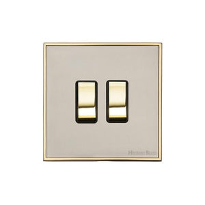Executive Range Satin Nickel with Polished Brass Switches & Sockets, EX15 - 2 Gang Rocker Switch by Heritage Brass By M-Marcus