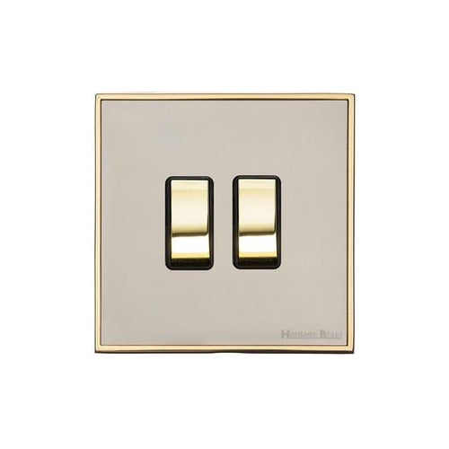 Executive Range Satin Nickel with Polished Brass Switches & Sockets, EX15 - 2 Gang Rocker Switch by Heritage Brass By M-Marcus