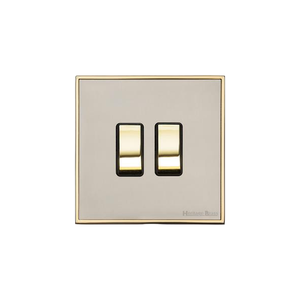 Executive Range Satin Nickel with Polished Brass Switches & Sockets, EX15 - 2 Gang Rocker Switch by Heritage Brass By M-Marcus