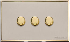 Executive Range Satin Nickel with Polished Brass Switches & Sockets, EX15 - 3 Gang Dimmer 250 watts (Compatible with halogen/ incandescent bulbs) by Heritage Brass By M-Marcus