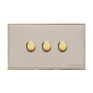 Executive Range Satin Nickel with Polished Brass Switches & Sockets, EX15 - 3 Gang TED Dimmer (Compatible with LED Lamps) by Heritage Brass By M-Marcus