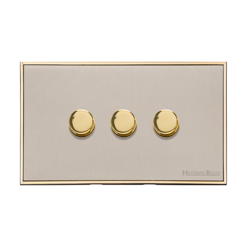 Executive Range Satin Nickel with Polished Brass Switches & Sockets, EX15 - 3 Gang TED Dimmer (Compatible with LED Lamps) by Heritage Brass By M-Marcus