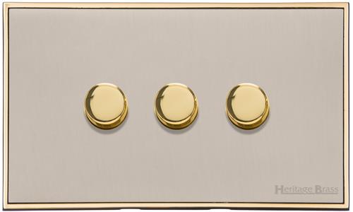 Executive Range Satin Nickel with Polished Brass Switches & Sockets, EX15 - 3 Gang TED Dimmer (Compatible with LED Lamps) by Heritage Brass By M-Marcus