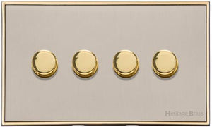 Executive Range Satin Nickel with Polished Brass Switches & Sockets, EX15 - 4 Gang Dimmer 250 watts (Compatible with halogen/ incandescent bulbs) by Heritage Brass By M-Marcus
