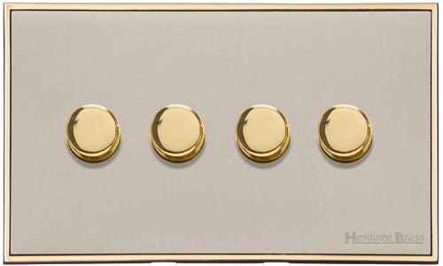Executive Range Satin Nickel with Polished Brass Switches & Sockets, EX15 - 4 Gang Dimmer 250 watts (Compatible with halogen/ incandescent bulbs) by Heritage Brass By M-Marcus