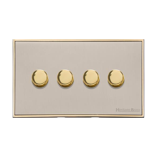 Executive Range Satin Nickel with Polished Brass Switches & Sockets, EX15 - 4 Gang Dimmer 400 watts(Compatible with halogen/ incandescent bulbs) by Heritage Brass By M-Marcus