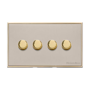 Executive Range Satin Nickel with Polished Brass Switches & Sockets, EX15 - 4 Gang TED Dimmer (Compatible with LED Lamps) by Heritage Brass By M-Marcus