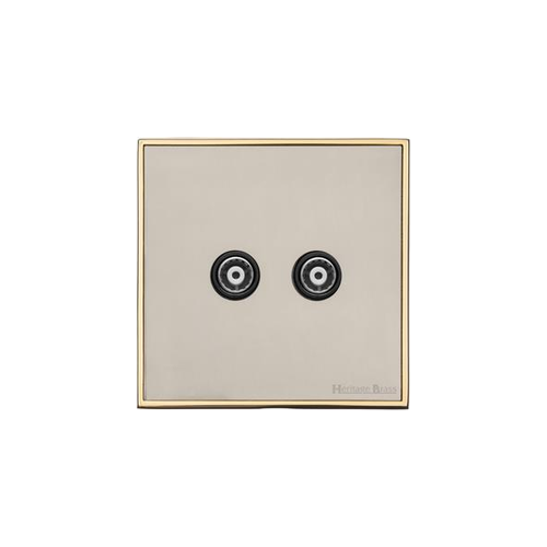 Executive Range Satin Nickel with Polished Brass Switches & Sockets, EX15 - 2 Gang TV Coaxial Socket by Heritage Brass By M-Marcus
