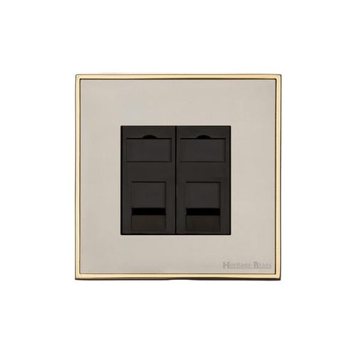 Executive Range Satin Nickel with Polished Brass Switches & Sockets, EX15 - 2 Gang CAT6 by Heritage Brass By M-Marcus