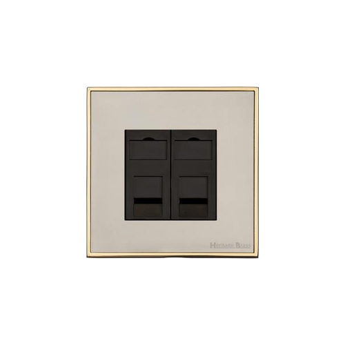 Executive Range Satin Nickel with Polished Brass Switches & Sockets, EX15 - 2 Gang RJ45 by Heritage Brass By M-Marcus