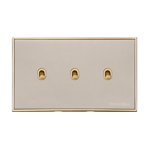 Executive Range Satin Nickel with Polished Brass Switches & Sockets, EX15 - 3 Gang Stockholm Toggle by Heritage Brass By M-Marcus