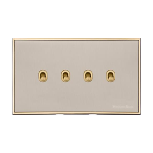 Executive Range Satin Nickel with Polished Brass Switches & Sockets, EX15 - 4 Gang Stockholm Toggle by Heritage Brass By M-Marcus