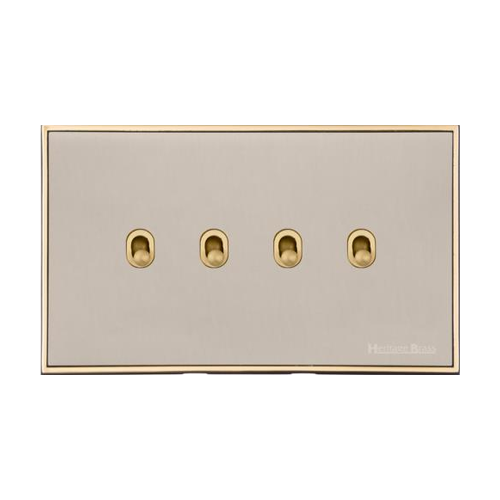 Executive Range Satin Nickel with Polished Brass Switches & Sockets, EX15 - 4 Gang Stockholm Toggle by Heritage Brass By M-Marcus